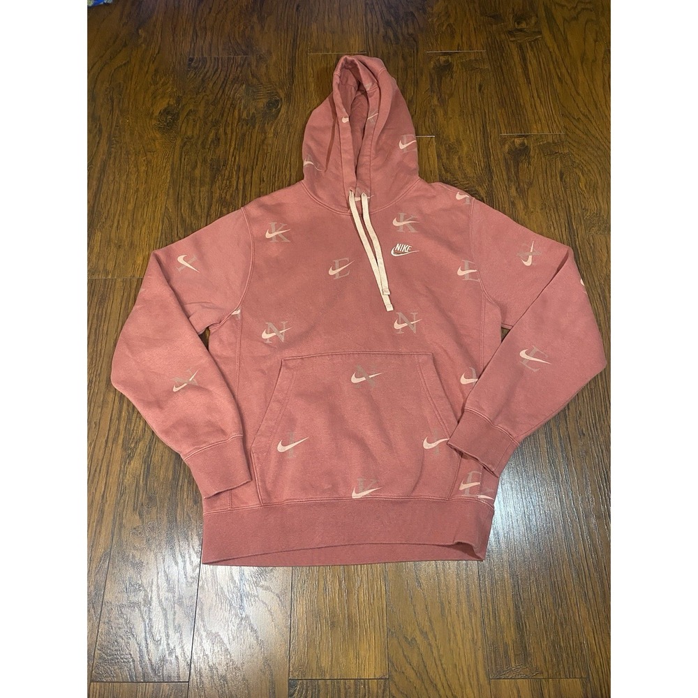 Nike Sportswear Fleece All-Over Print Maroon Pullover Hoodie Size S